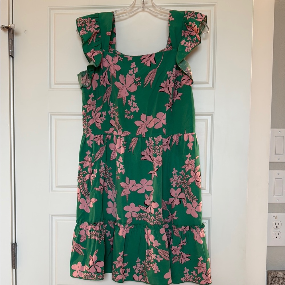 SHEIN Green and Pink Floral Mini Dress